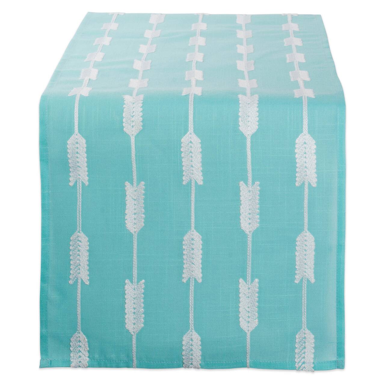 Aqua Base Embroidered Arrow Fletching Table Runner